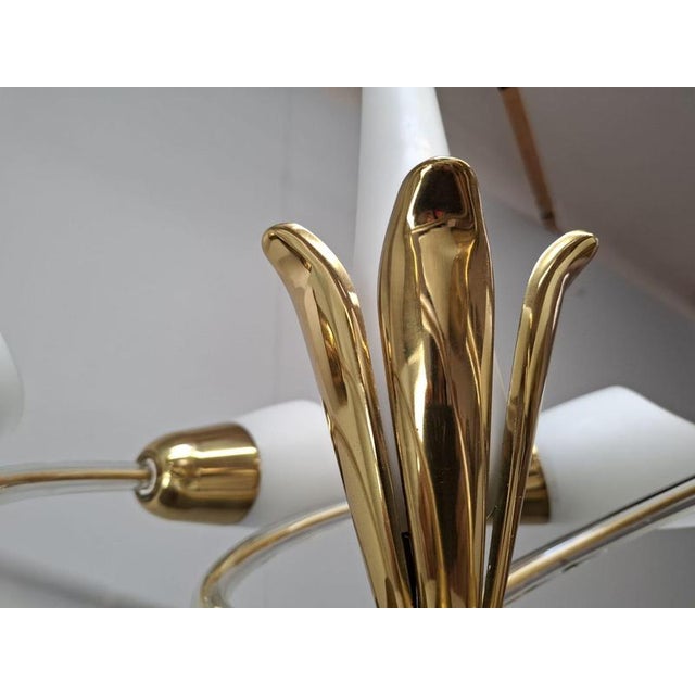 1960s Mid-Century Czech Brass and Milk Glass 6-Light Chandelier, 1960s For Sale - Image 5 of 18