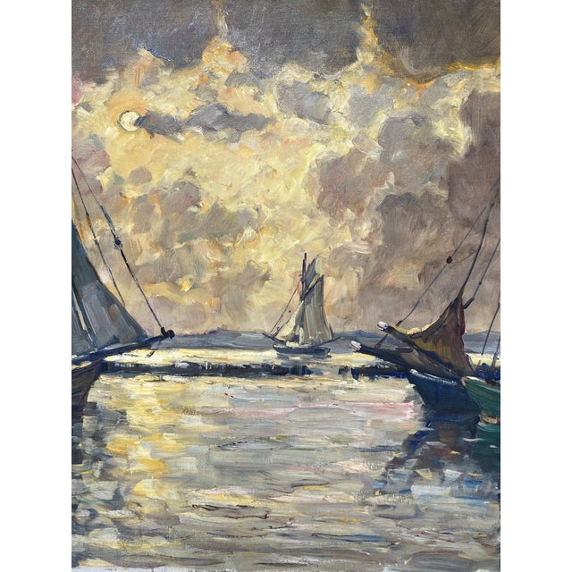 Modern Hans Gleissner, Harbor Landscape with Sailing Ships, 1920s, Oil Painting on Canvas, Framed For Sale - Image 3 of 11