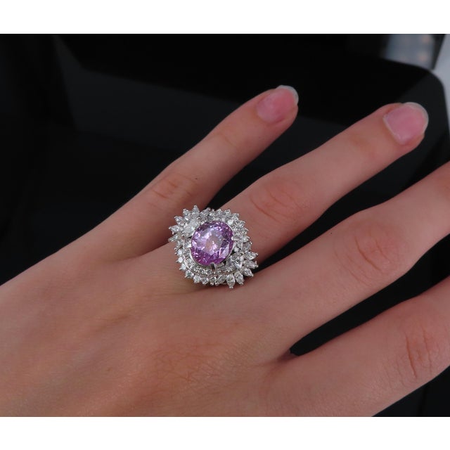 Late 20th Century 5.26ct Purple Sapphire Gia Heated Ceylon 1.43ct Diamond Platinum Ring, Size 7 For Sale In New York - Image 6 of 18
