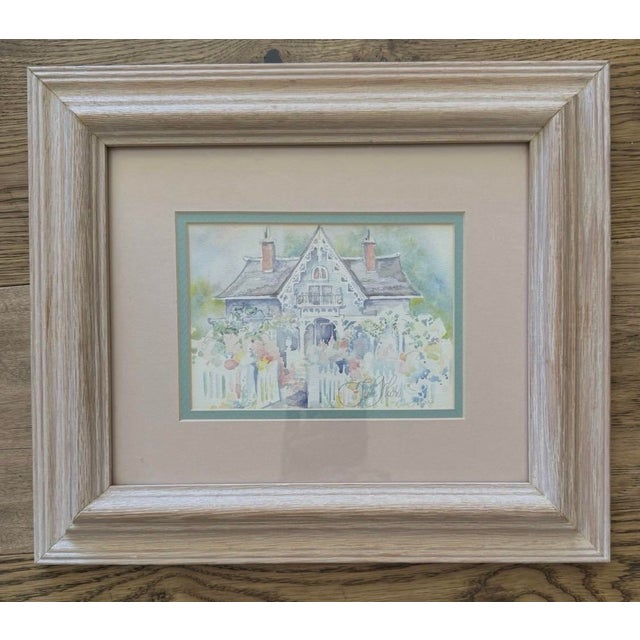 Pair of 1980s Tisha Whitney Framed Victorian Coastal Watercolors For Sale In Philadelphia - Image 6 of 10