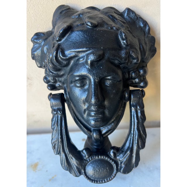 Grecian Face Cast Iron Door Knocker For Sale - Image 4 of 9