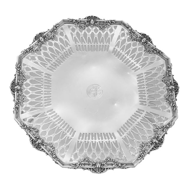 Vintage 925 Sterling Silver Round Platter Tray For Sale