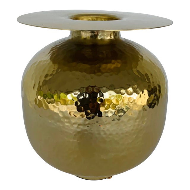 Medium Hammered Metal Brass Vase For Sale