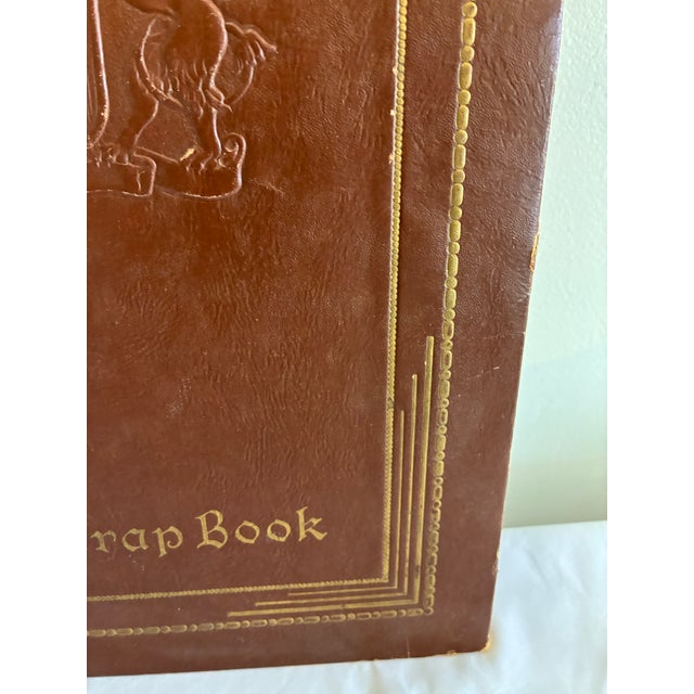 Vintage Embossed Leather Scrapbook Album With Crest and Gold Detailing For Sale - Image 4 of 14