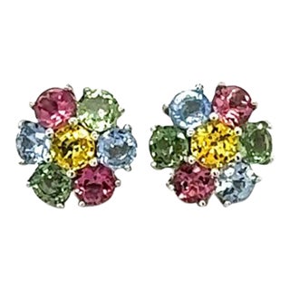 4.61 Carat Natural Sapphire Tourmaline White Gold Stud Earrings - 2 Pieces For Sale