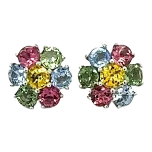 4.61 Carat Natural Sapphire Tourmaline White Gold Stud Earrings - 2 Pieces