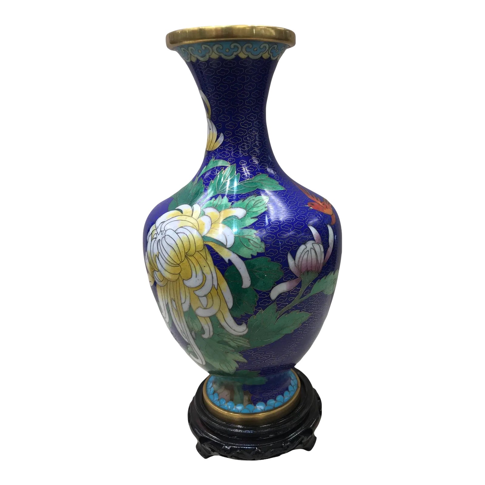 Vase Et Bol En Laiton Cloisonné Vintage – Motifs Floral Et Dragon, Années 1970, Vert