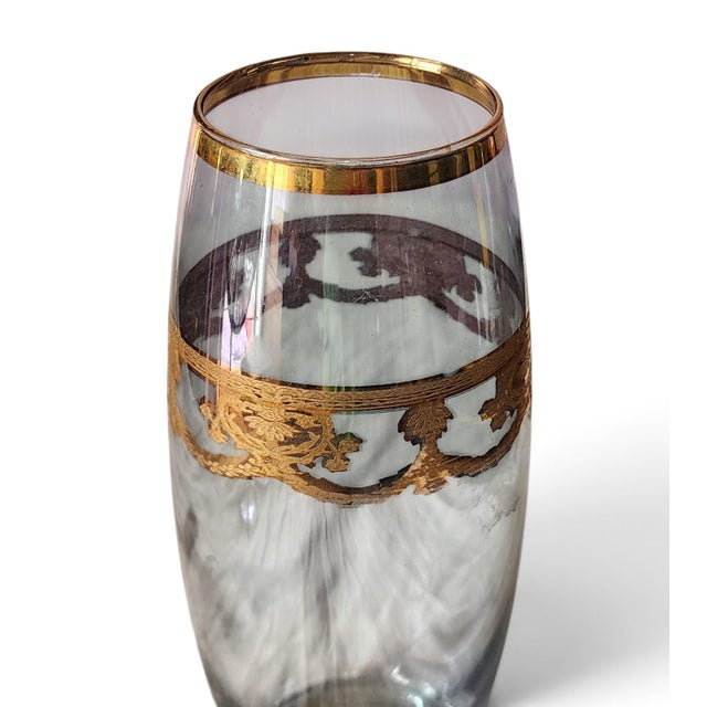 Italian Mid Century Blue Glass Hand Decorated Italian Glass Vase 10.5" For Sale - Image 3 of 8