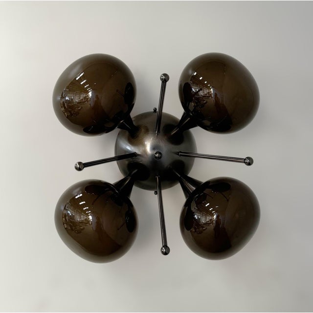 Italian Quadrifoglio Satin Black Nickel Frosted Smoky Pebble Flush Mount by Fabio LTD For Sale - Image 3 of 7
