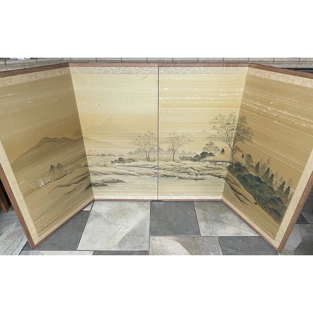 Large Antique - Vintage Chinese Folding Hand Painted Table Screen Panel Divider For Sale - Image 13 of 18