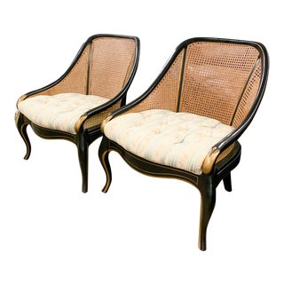 Pair, Neoclassical Club Chairs in Black For Sale