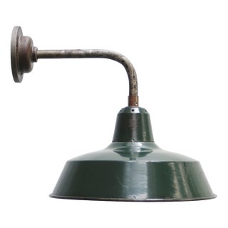 French Cast Iron and Dark Petrol Green Enamel Wall Light For Sale