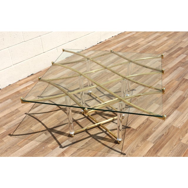 Brass Charles Hollis Jones “Treillage” Lucite & Brass Coffee Table | Glass Top | Hollywood Regency | Circa 1970s For Sale - Image 8 of 18