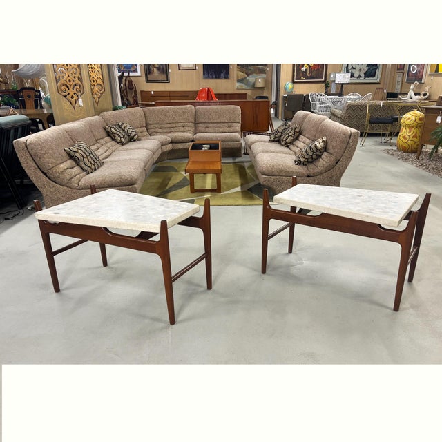 Pair of Sculptural Walnut and Terrazzo Side Tables Attributed to John Keal For Sale - Image 9 of 13