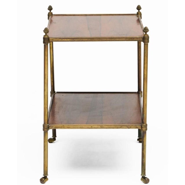 French 1930s Brass and Rosewood Two Tier French Side Table in the Manner of Billy Baldwin and Jansen For Sale - Image 3 of 8