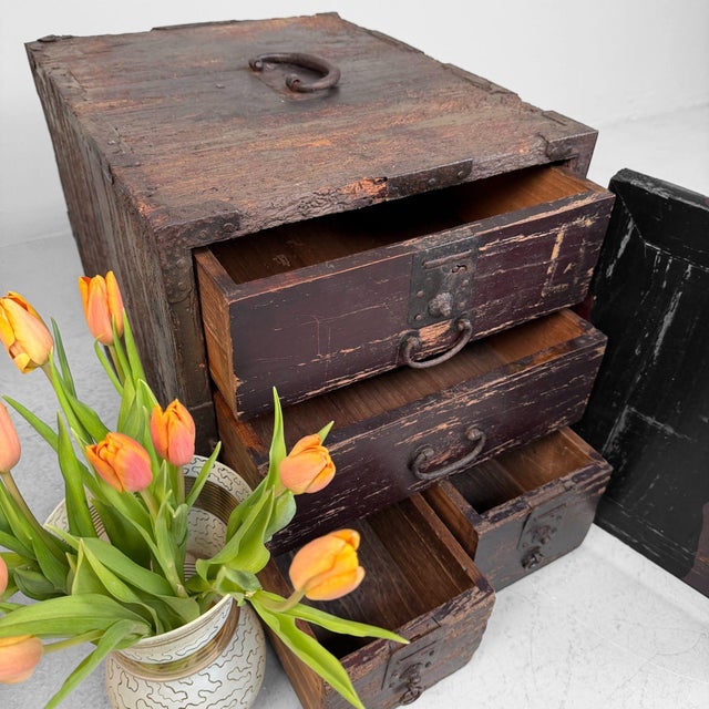 Wood Antique Japanese Portable Chest, 1800 For Sale - Image 7 of 16