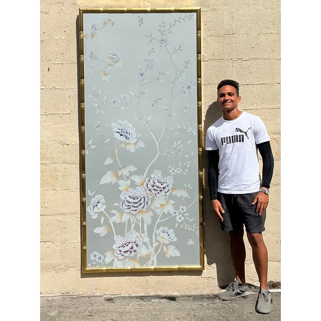 Chinoiserie Vintage Regency Degourney Framed Wallpaper Panel For Sale - Image 3 of 8