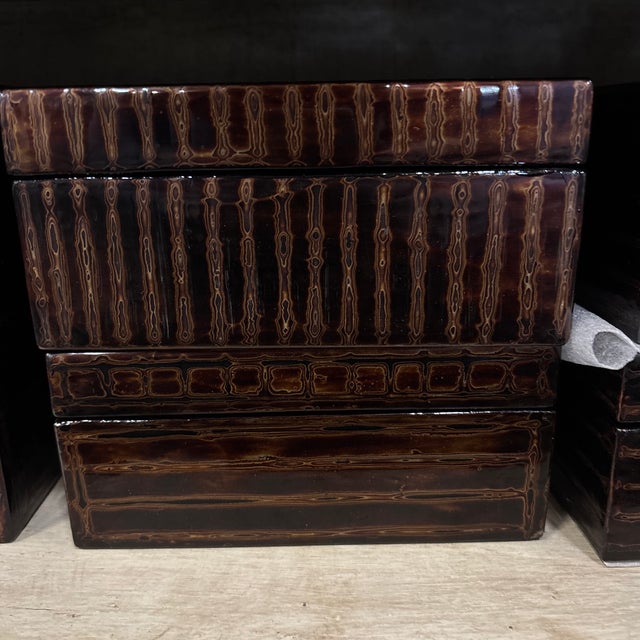 Elegant Hand Painted (Lines) Lacquer Box 9x9x3.5" For Sale - Image 9 of 12