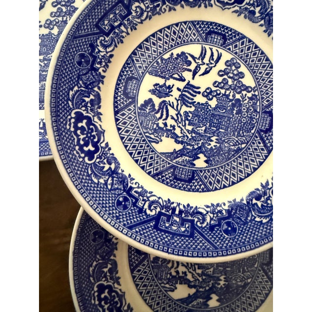 Vintage Blue Willow Bread Plates 6.25 Inch Blue and White Transferware - Set of 4 For Sale - Image 4 of 8