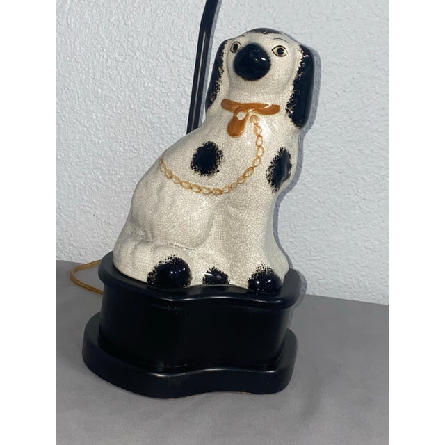 English 1930s Staffordshire Dog Lamp by Frederick Cooper With Original Shade For Sale - Image 3 of 11
