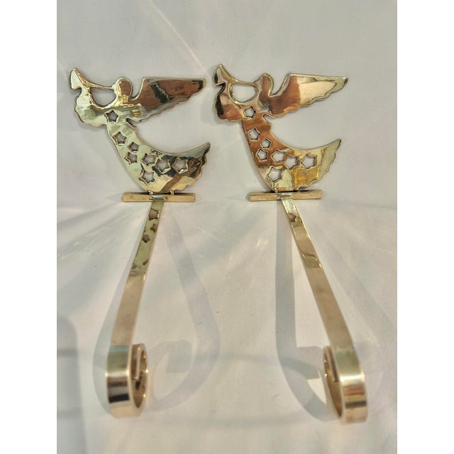 Metal Vintage Brass Angel Christmas Stocking Hangers - A Pair For Sale - Image 7 of 7