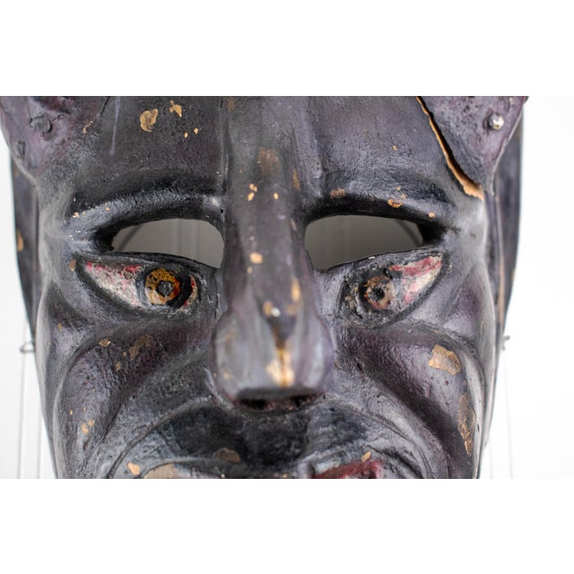 Ebony Mid 20th Century Hand Carved Devil / Demon Mask With Horns For Sale - Image 8 of 18