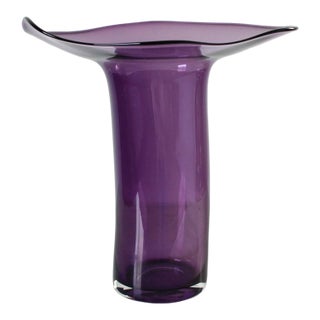 Vintage Purple Art Glass Sculptural Vase For Sale