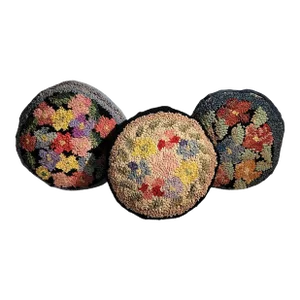1950s Hand Hooked Round Seat Cushions or Pillows -3
