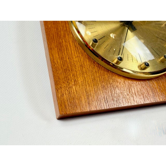 Mid-Century Modern Mid-Century Modern Teak and Brass Wall Clock from Weimar, 1960s For Sale - Image 3 of 6