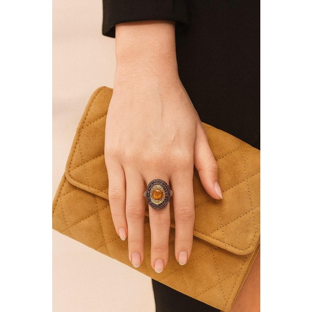 Bochic "Orient" Vintage Fancy Yellow Sapphire Ring Set In 18K Gold & Silver For Sale - Image 14 of 18