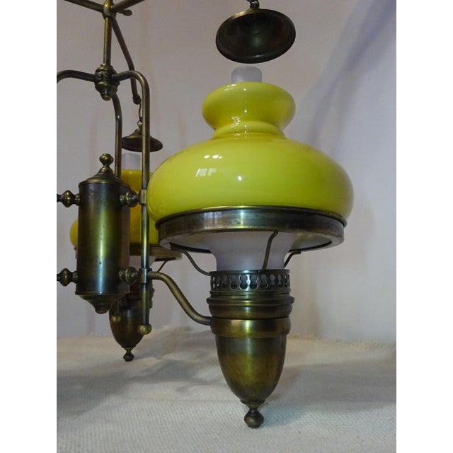 Tan Large Vintage 3-Light Chandelier in Brass, Iron, and Glass, 1970s For Sale - Image 8 of 18