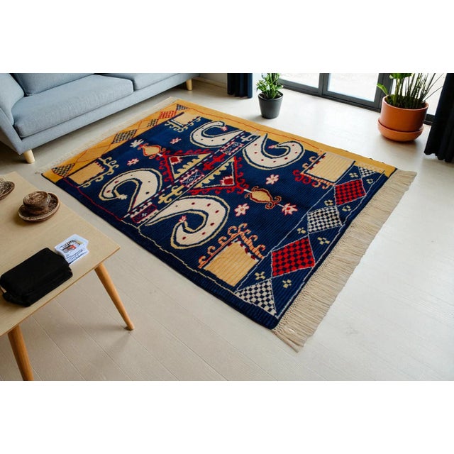 Contemporary Hand-Knotted Vintage Turkish Rug, Tribal Geometric Wool Carpet New 4x6 Ft For Sale - Image 3 of 17