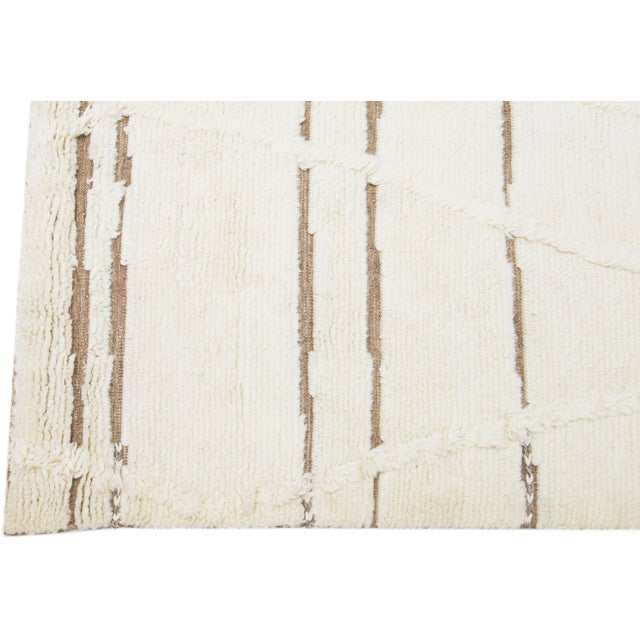 2020s Organic Ivory Moroccan Style Modern Wool Rug With Tribal Motif For Sale - Image 4 of 7