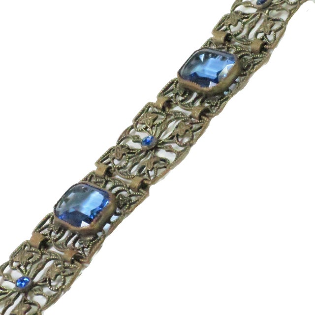 Vintage Art Deco Czech Sapphire Crystal Bracelet 1930s For Sale - Image 4 of 8