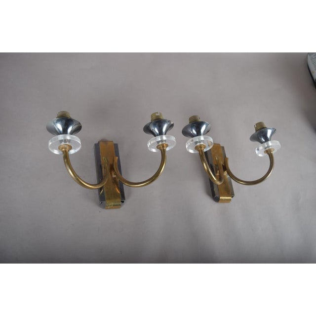 1950s Vintage French Brass Double-Arm Wall Sconces, 1950s, Set of 2 For Sale - Image 5 of 12