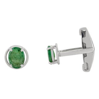 Genuine 2.1 CTW Oval Cut Emerald Gemstone Prong Set Cufflinks for Men- A Pair For Sale