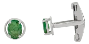Genuine 2.1 CTW Oval Cut Emerald Gemstone Prong Set Cufflinks for Men- A Pair