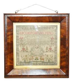 Antique Victorian Needlework Tapestry in Hardwood Frame, 1848