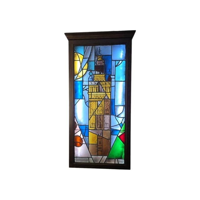 Stained Glass Panel with La Giralda Motif, Seville, 1860s For Sale - Image 3 of 9