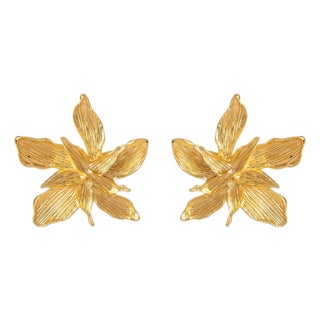 Floral Majesty Gold Stud Earrings, A Pair For Sale