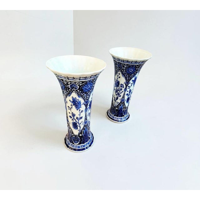 Delft Blue Pottery Trumpet Vases from Boch Royal Sphinx Maastricht, Holland, 1960s, Set of 2 For Sale - Image 11 of 18
