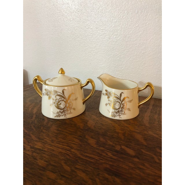 1930s Pickard China “Gold Floral” Sugar Bowl and Creamer - a Pair For Sale In New Orleans - Image 6 of 7