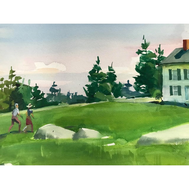 American Heading Up to the House Under Blue Skies Original Watercolor Painting For Sale - Image 3 of 4