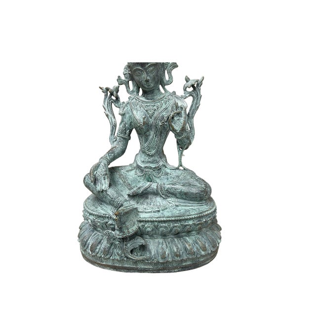 Chinese Rustic Oxidized Patina GuanYin Bodhisattva Metal Buddha Statue For Sale In San Francisco - Image 6 of 7
