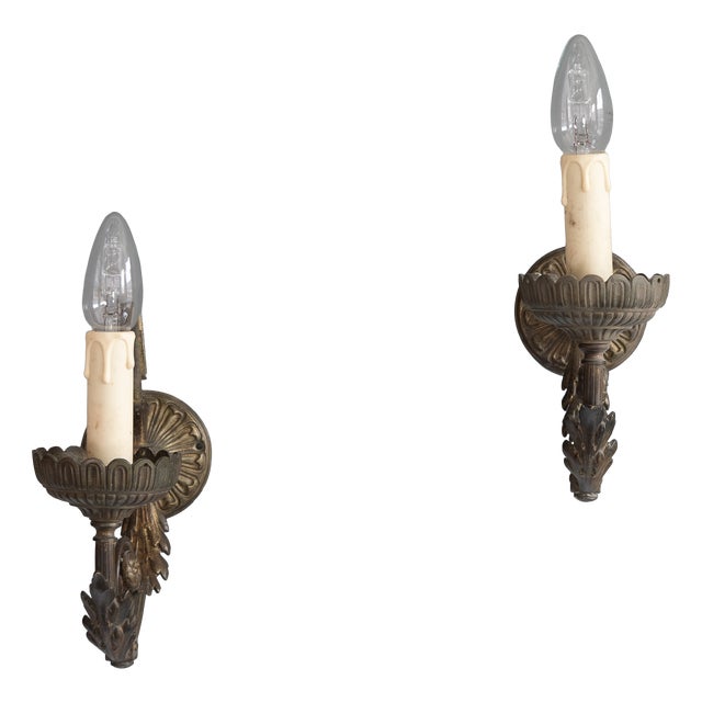 Antique Wall Lights in Brass, 1900, Set of 2 For Sale