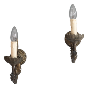 Antique Wall Lights in Brass, 1900, Set of 2