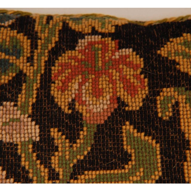 English Country Home 19th Century French Needlepoint Pillow Throw Cushion Floral Dark Blue Hand Crafted For Sale - Image 4 of 9