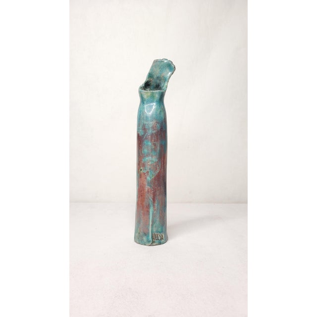 Aqua Sandstone Soliflore Vase by Hulya Tanguy for Raku, 2000s For Sale - Image 8 of 9