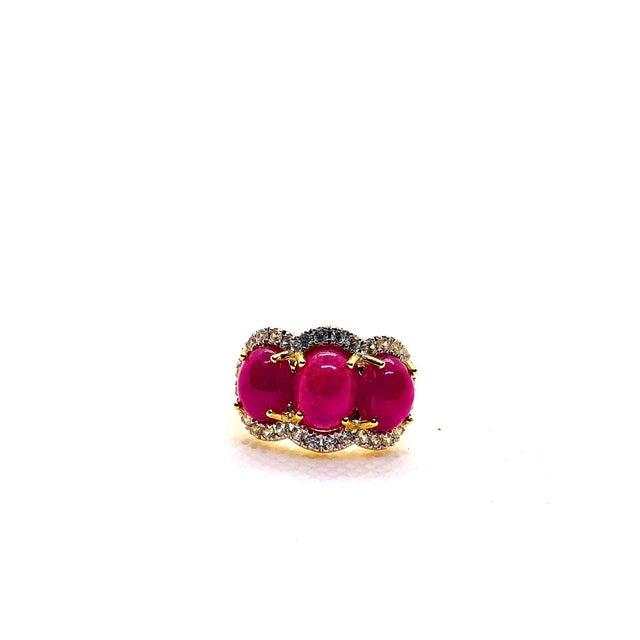 Art Deco Bochic “Capri” Vintage Natural Ruby & Topaz Retro Ring Set In 18K Gold & Silver For Sale - Image 3 of 12