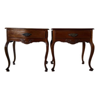 Vintage French Provincial Style Carved Wood One Drawer Nightstands - A Pair For Sale